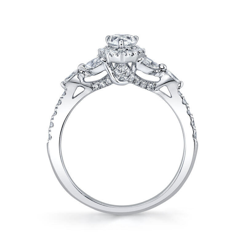 Pear Shape Natural Diamond 1ctw. Halo Three Stone Plus Engagement Ring in 14k White Gold image number null